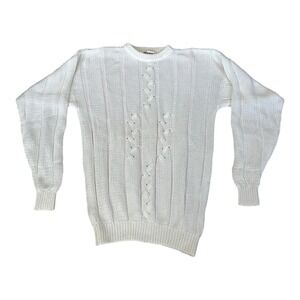 Vintage Jaeger Cable Knit Sweater Men Size 42 M-L White Pullover Chunky Britain